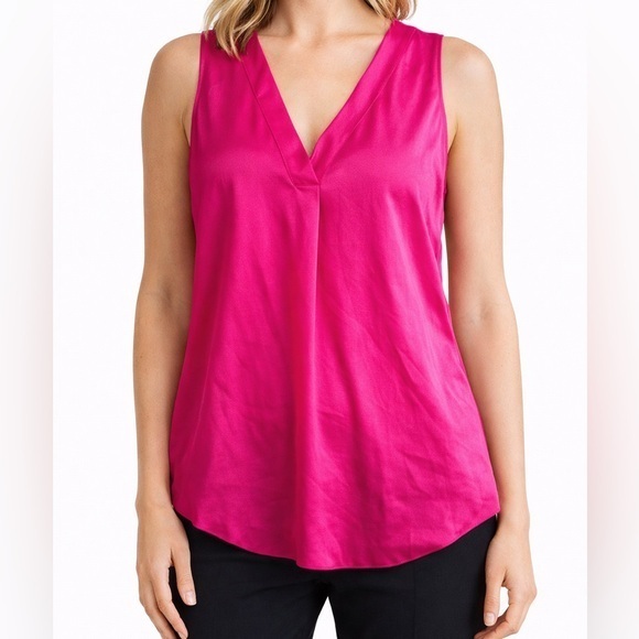 LOFT Tops - Vince Camuto Small Barbie Vivid Pink Sleeveless Blouse NWOT collar Silk like